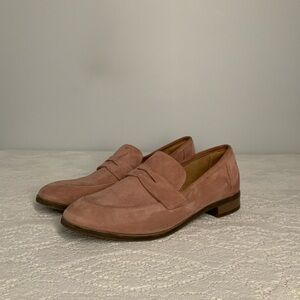 Clarks Pink Suede Penny Loafer Flats